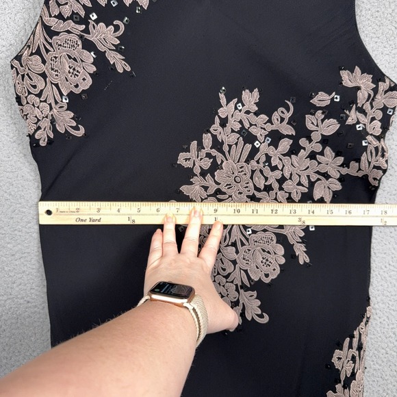 Eva Blue Dress Women 14 Black Tan Floral Sleeveless Y2K Sequin Evening Going Out - Picture 8 of 9